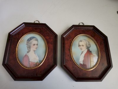 Alte Miniatur Malerei 2 x mini Portraits