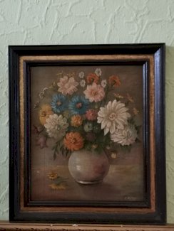 Alte Ölgemälde "Sommerblumen" datiert, signiert