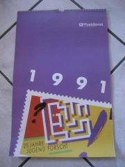 Postdienst Kalender von 1991 mit Briefmarken - Neuwertig !
