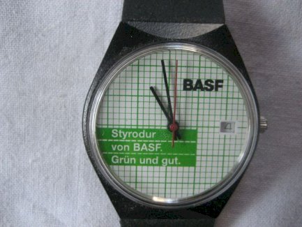 BASF Herren-Armbanduhr \"Styropor von BASF Grün und gut\" Sammlerstück - turnthetime.de