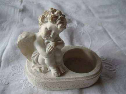 Gilde Kerzenhalter Teelichthalter Dekoengel, Engel Deco, weiß matt Aufschrift \"Das Leben ist schön\" - turnthetime.de