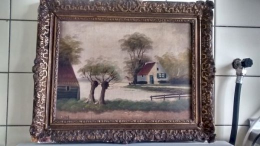 Gemälde alte Holländische Polderlandschaft und wasserlauf/ kanaal. - turnthetime.de