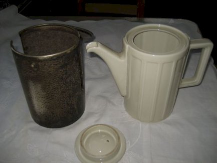 30er Hutschenreuther Kaffeekanne WMF Thermisol Haube Hammerschlag versilbert Art Deco