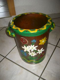 Bauernmalerei, bemalter Krauttopf, Handarbeit 10 Liter, Höhe 33 cm - turnthetime.de